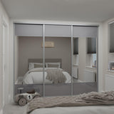 Curve Sliding Door Wardrobe Kit Satin Silver Frame Grey Glass 3 - Door Mirror - Bedrooms Plus
