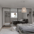 Curve Sliding Wardrobe Door Kit Mirror 4 - Door Brushed Black Frame - Bedrooms Plus