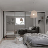 Curve Sliding Wardrobe Door Kit Mirror 4 - Door Brushed Black Frame - Bedrooms Plus
