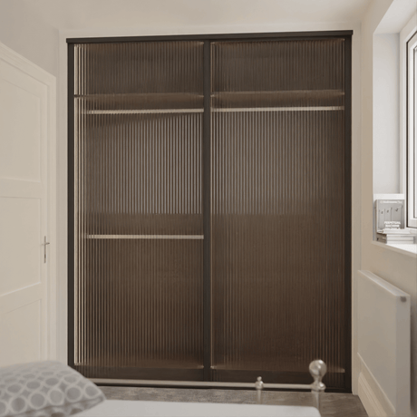 Curve Sliding Wardrobe Door Kit Reeded Glass 2 - Door Matt Black Frame - Bedrooms Plus