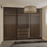 Curve Sliding Wardrobe Door Kit Reeded Glass 3 - Door Matt Black Frame - Bedrooms Plus