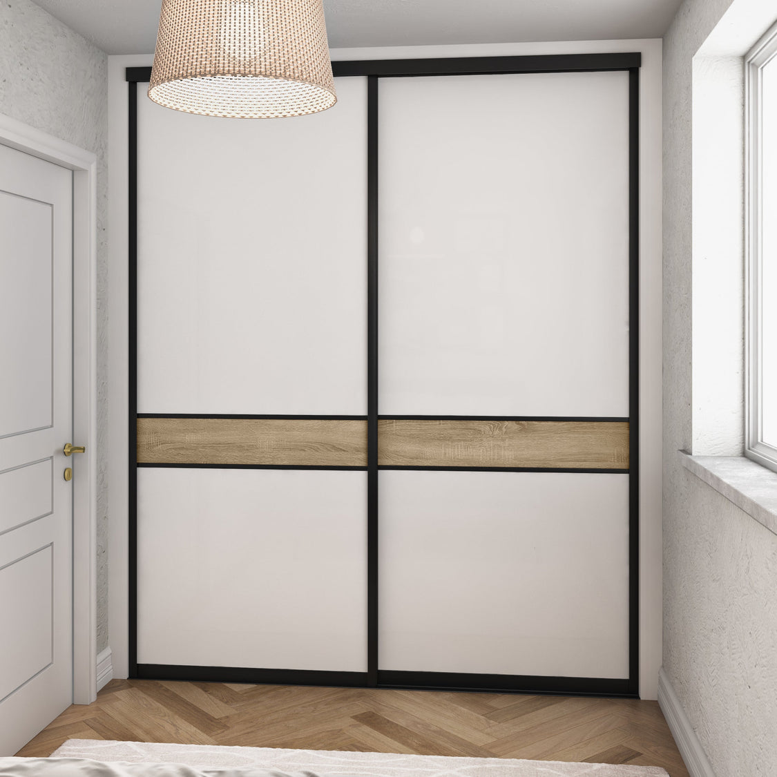 Supreme 2-Door Sliding Wardrobe Door Kit - Matt Black Frame, 3-Panel W ...