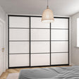 Curve White Glass Sliding Door Wardrobe Kit 3 Panel Brushed Black Frame - Bedrooms Plus