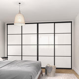 Curve White Glass Sliding Door Wardrobe Kit 4 Panel Brushed Black Frame - Bedrooms Plus