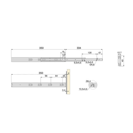 Emuca Pair of Full extension ball bearing slides for drawers with push and soft closing, height 45mm, length 350mm, Steel, Zinc plated - Bedrooms Plus