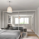 Express Silver Mirror Sliding Door Wardrobe Kit with Gloss White Frame 4 Door - Bedrooms Plus