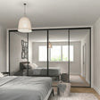 Express Silver Mirror Sliding Door Wardrobe Kit with Matt Black Frame 4 Door - Bedrooms Plus