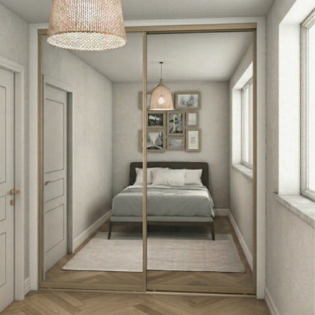 Express Sliding Wardrobe Door Kit Mirror 2 - Door Satin Champagne Frame - Bedrooms Plus