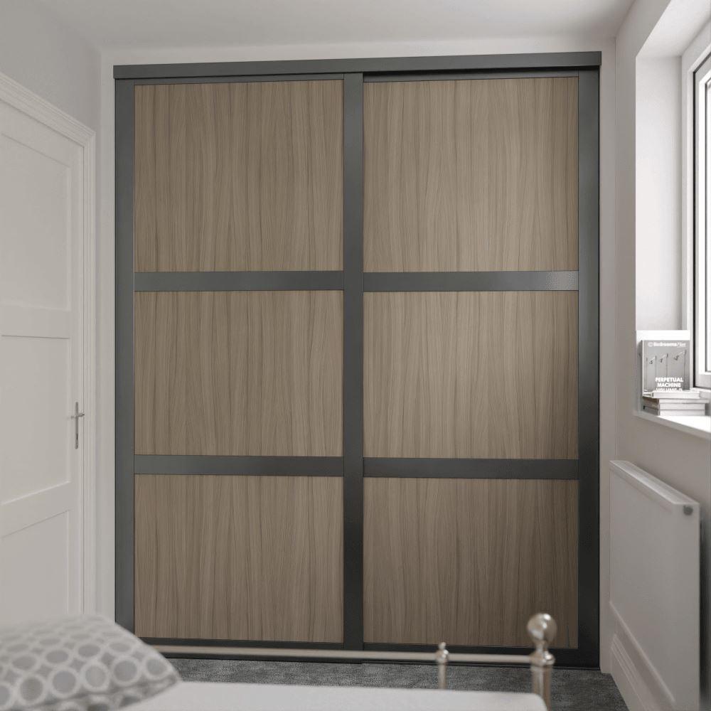 Graphite Shaker Sliding Door Wardrobe Kit - 2 Door Shorewood Panel - Made To Measure - Bedrooms Plus