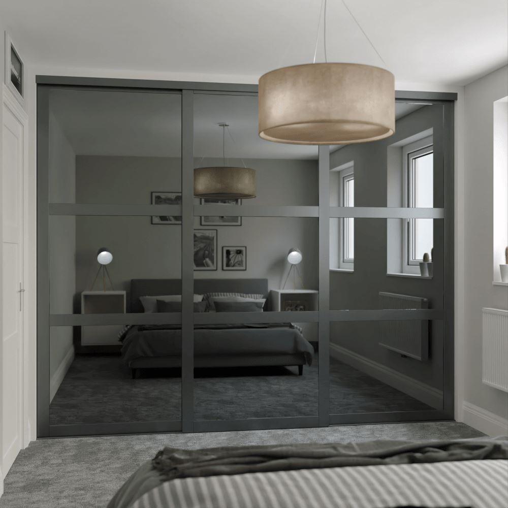 Shaker Graphite Frame 3 Door Grey Mirror Sliding Wardrobe Kit