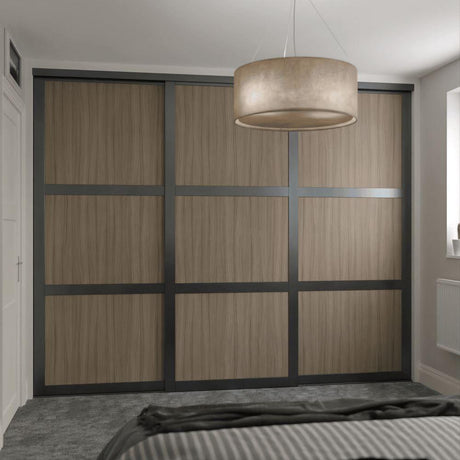 Graphite Shaker Sliding Door Wardrobe Kit - 3 Door Shorewood Panel - Made To Measure - Bedrooms Plus