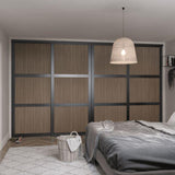 Graphite Shaker Sliding Door Wardrobe Kit - 4 Door Shorewood Panel - Made To Measure - Bedrooms Plus