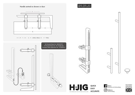 H - JIG Adjustable Kitchen Door Cabinet Handle Drill Template Guide Tool - Bedrooms Plus