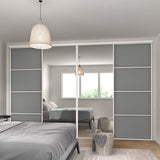 Heritage Dust Grey Wood & Mirror Sliding Door Wardrobe Kit 4 Panel with White Steel Frame - Bedrooms Plus