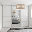 Heritage Pure White Glass & Mirror Sliding Door Wardrobe Kit with Silver Frame 3 Panel - Bedrooms Plus