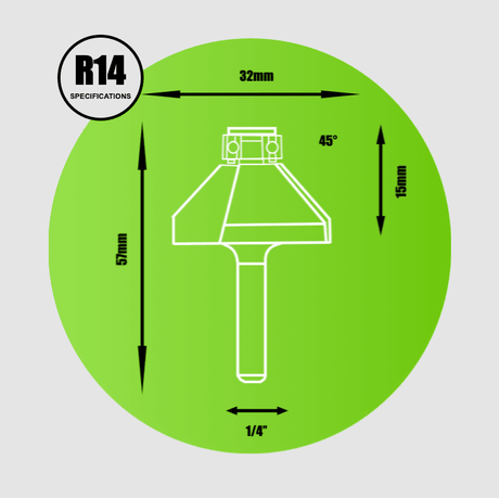 Key Blades 1/4" Chamfer Bearing Router Cutter 32mm - R14 - Bedrooms Plus