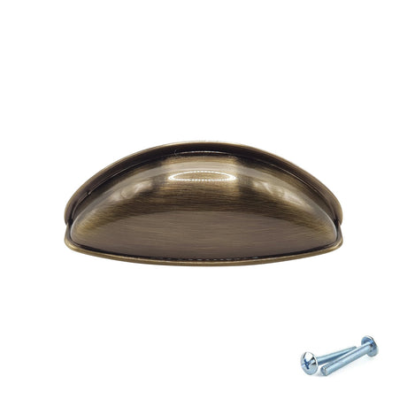 M4TEC Antique Brass Cup Handle – 79mm Brushed Brass Drawer & Cabinet Pull (VG3 Series) - Bedrooms Plus
