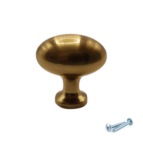 M4TEC Brushed Brass Oval Knob Handle – VG8 Series (36mm Cabinet, Drawer & Cupboard Knob) PACK OF 10 - Bedrooms Plus