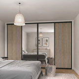 Supreme Matt Black with Oak Acoustic Panel & Mirror Sliding Door Kit - 4 Doors