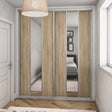 Satin Silver Curve Sliding Door Wardrobe Kit - 2 Doors Verti Design - Mirror & Grey Bardolino Oak - Made To Measure - Bedrooms Plus