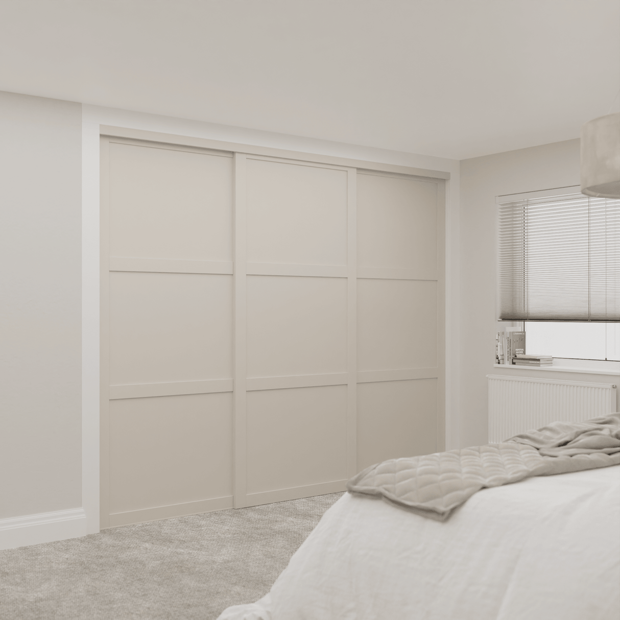 Shaker Cashmere Wood Sliding Door Wardrobe Kit 3 Panel - Bedrooms Plus