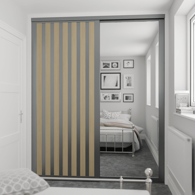 Shaker Graphite Grey & Light Oak Sliding Door Wardrobe Kit 2 Panel - Bedrooms Plus