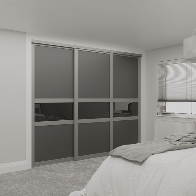 Shaker Graphite Grey Sliding Door Wardrobe Kit 3 Panel Wood & Grey Mirror - Bedrooms Plus
