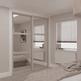 Shaker Light Grey 2-Door Sliding Wardrobe Door Kit - Light Grey Frame, 3-Panel Mirror Design - Bedrooms Plus