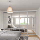 Shaker Luxe Satin Silver 4-Door Sliding Wardrobe Door Kit - Satin Silver Frame, 4-Panel Mirror Design - Bedrooms Plus