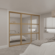 Shaker Mirror 3 Door Sliding Door Wardrobe Kit with Oak Steel Frame - Bedrooms Plus