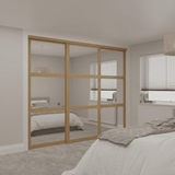 Shaker Mirror 3 Door Sliding Door Wardrobe Kit with Oak Steel Frame - Bedrooms Plus