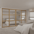 Shaker Mirror 4 Door Sliding Door Wardrobe Kit with Oak Steel Frame - Bedrooms Plus