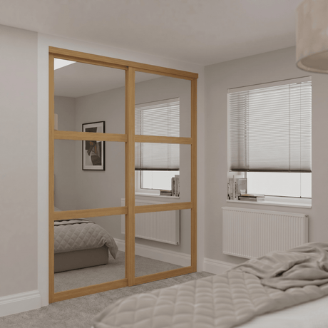 Shaker Mirror & Oak Sliding Door Wardrobe Kit 2 Doors - Bedrooms Plus