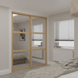 Shaker Mirror Sliding Door Wardrobe Kit 2 Panel with Light Oak Frame - Bedrooms Plus