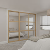 Shaker Mirror Sliding Door Wardrobe Kit 3 Panel with Light Oak Steel Frame - Bedrooms Plus