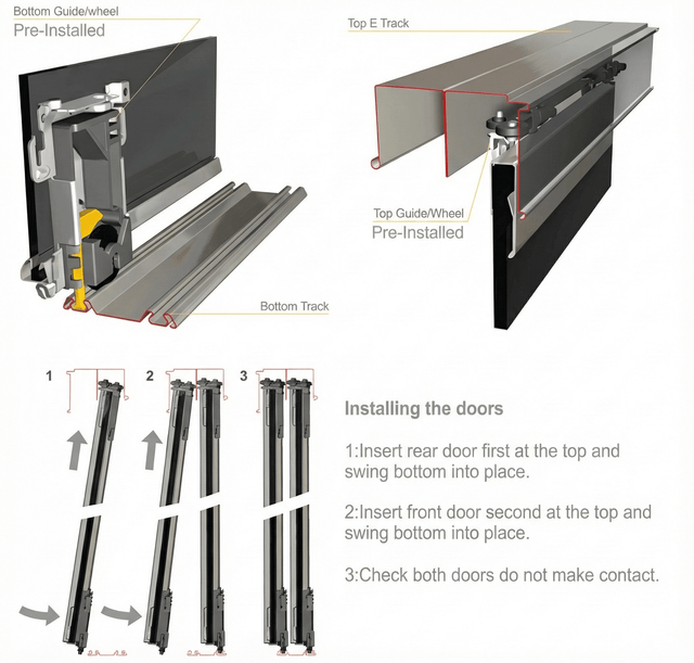 Shaker Mirror Sliding Door Wardrobe Kit 4 Panel with Light Oak Steel Frame - Bedrooms Plus