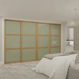 Shaker Oak Frame Sliding Wardrobe Kit with Sage Green Glass - 4 Door - Bedrooms Plus