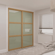 Shaker Oak Framed Sliding Door Kit with Sage Green Glass - 2 Door - Bedrooms Plus