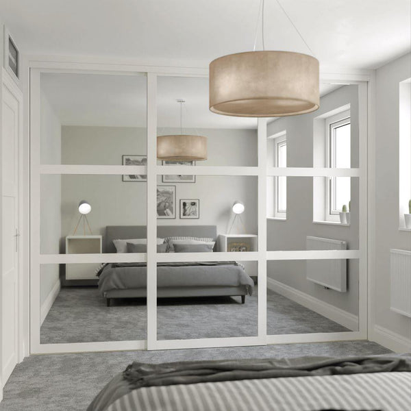 Shaker Mirror White Steel 3 Door Sliding Wardrobe Door Kit