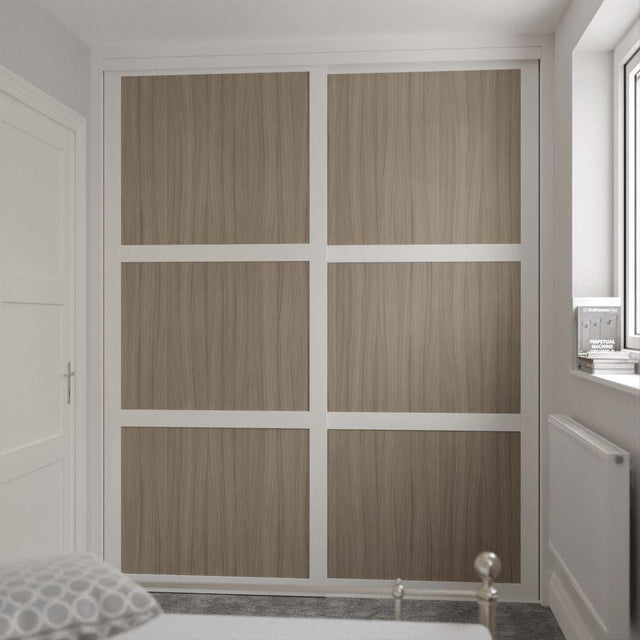 Shaker Sliding Wardrobe Door Kit Shorewood 2 - Door with White Frame - Bedrooms Plus