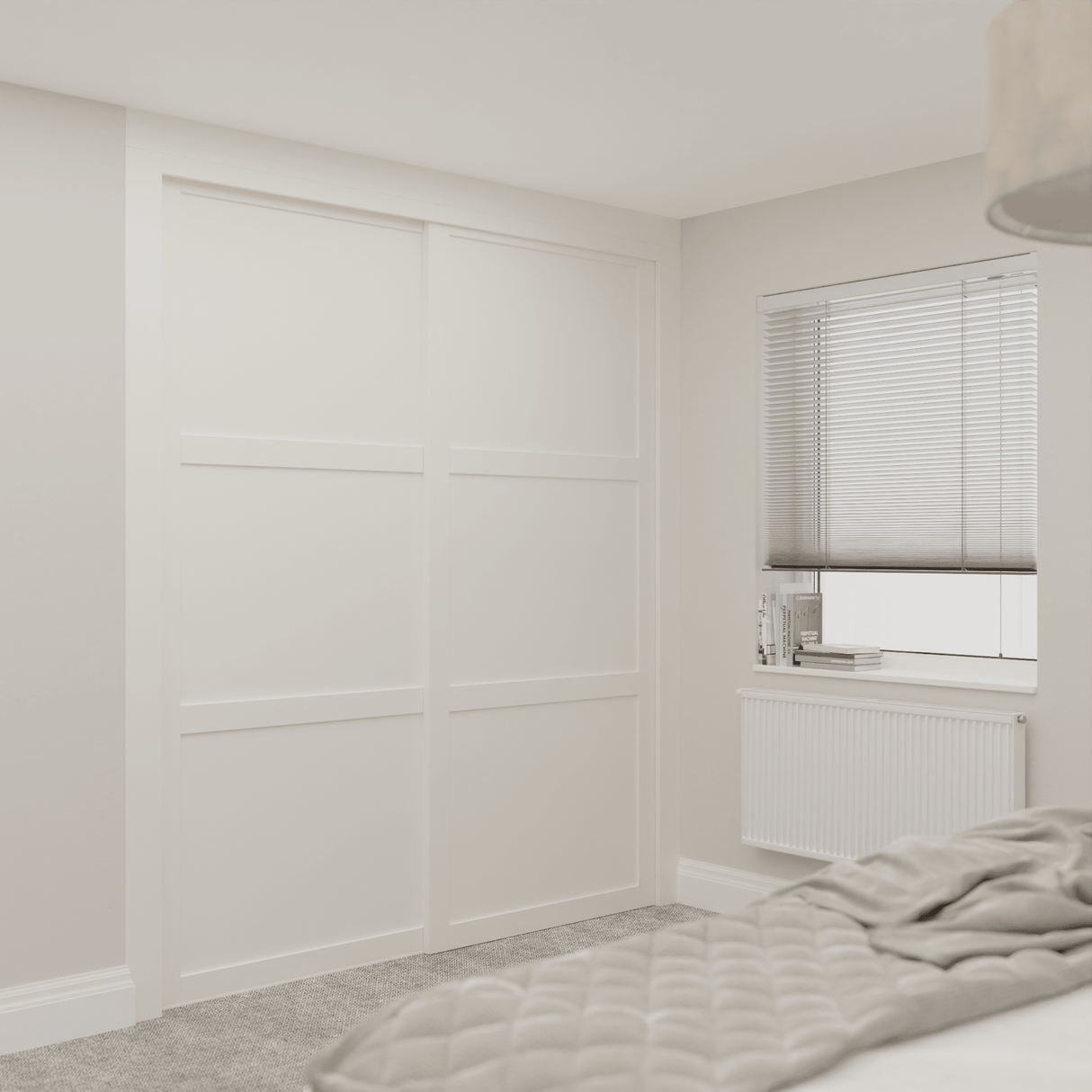 Shaker White Wood Sliding Door Wardrobe Kit 2 Panel - Bedrooms Plus