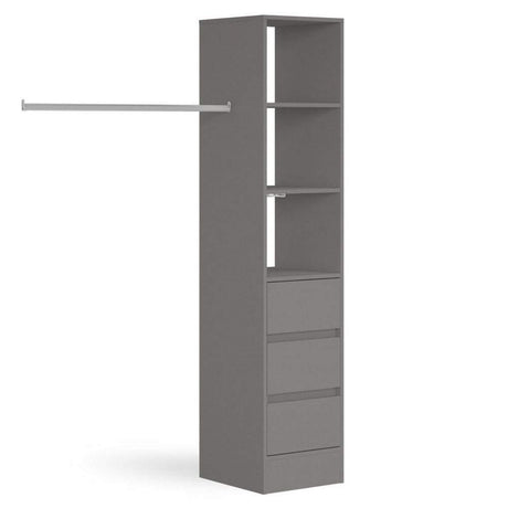 Silver 3 Drawer Wardrobe Shelving Unit with Hanging Bars - Bedrooms Plus