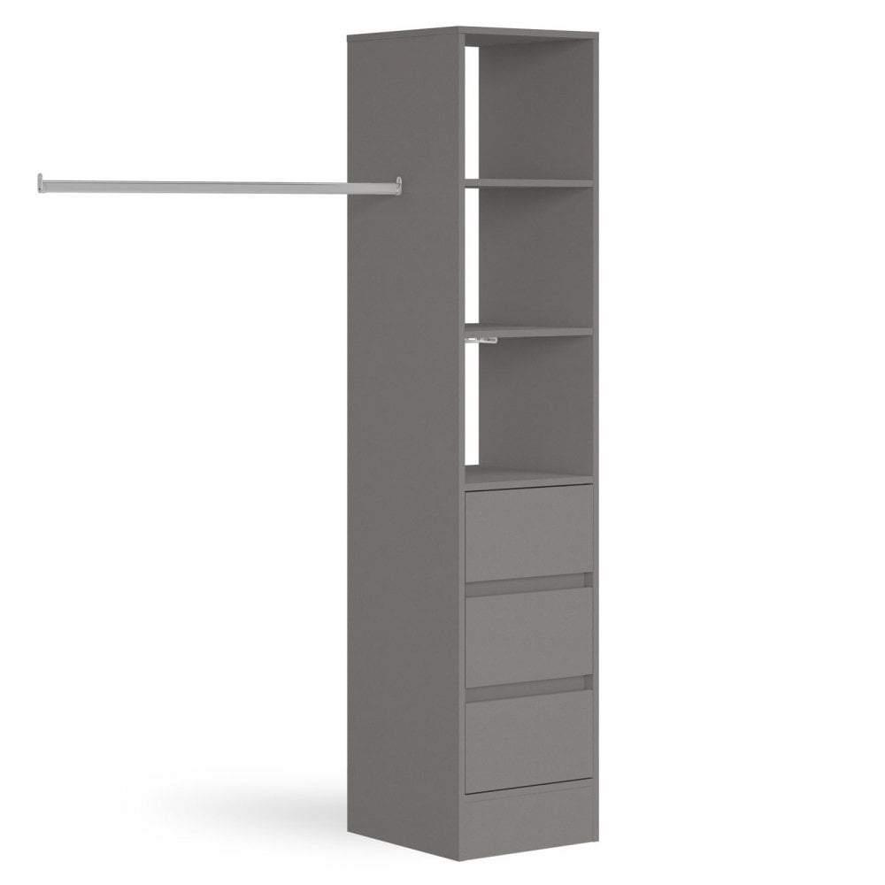 Silver Deluxe 3 Drawer Tower Shelving Unit with Hanging Bars - Bedrooms Plus