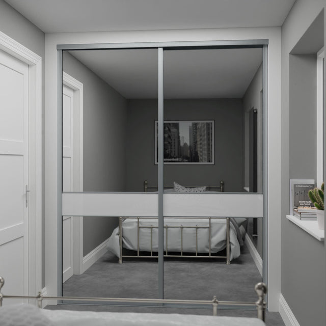 Silver Frame Heritage Sliding Door Wardrobe Kit - 2 Doors - 3 Panels Mirror & Pure White Glass - Made To Measure - Bedrooms Plus