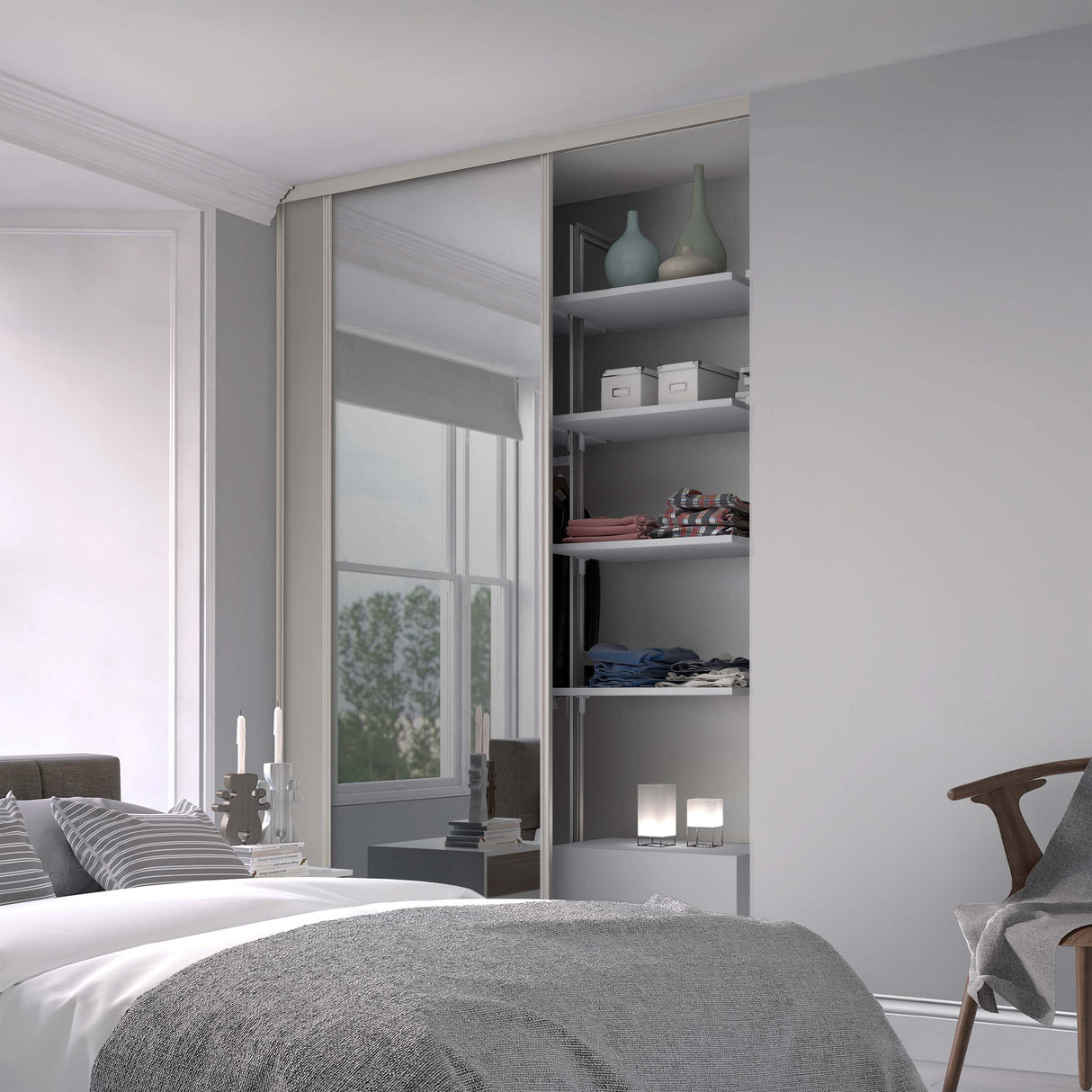 Spacepro Classic 2 Door sliding wardrobe Kit Cashmere frame 1 x Panel 1 x Mirror (w)1793mm - Bedrooms Plus