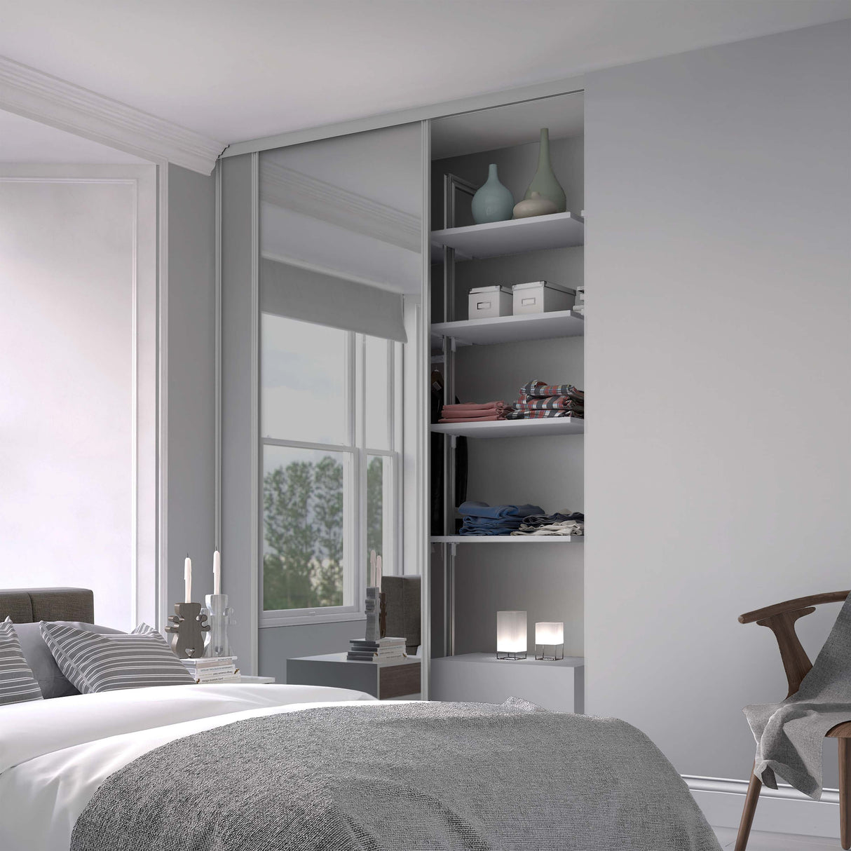 Spacepro Classic 2 Door sliding wardrobe Kit Dove Grey frame 1 x Panel 1 x Mirror (w)1489mm - Bedrooms Plus