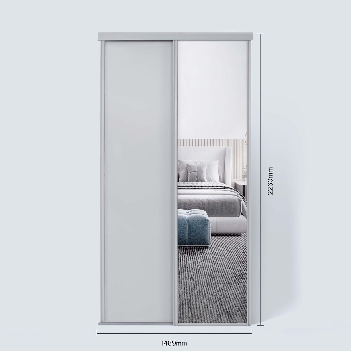 Spacepro Classic 2 Door sliding wardrobe Kit Dove Grey frame 1 x Panel 1 x Mirror (w)1489mm - Bedrooms Plus