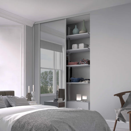 Spacepro Classic 2 Door sliding wardrobe Kit Dove Grey frame 1 x Panel 1 x Mirror (w)1793mm - Bedrooms Plus