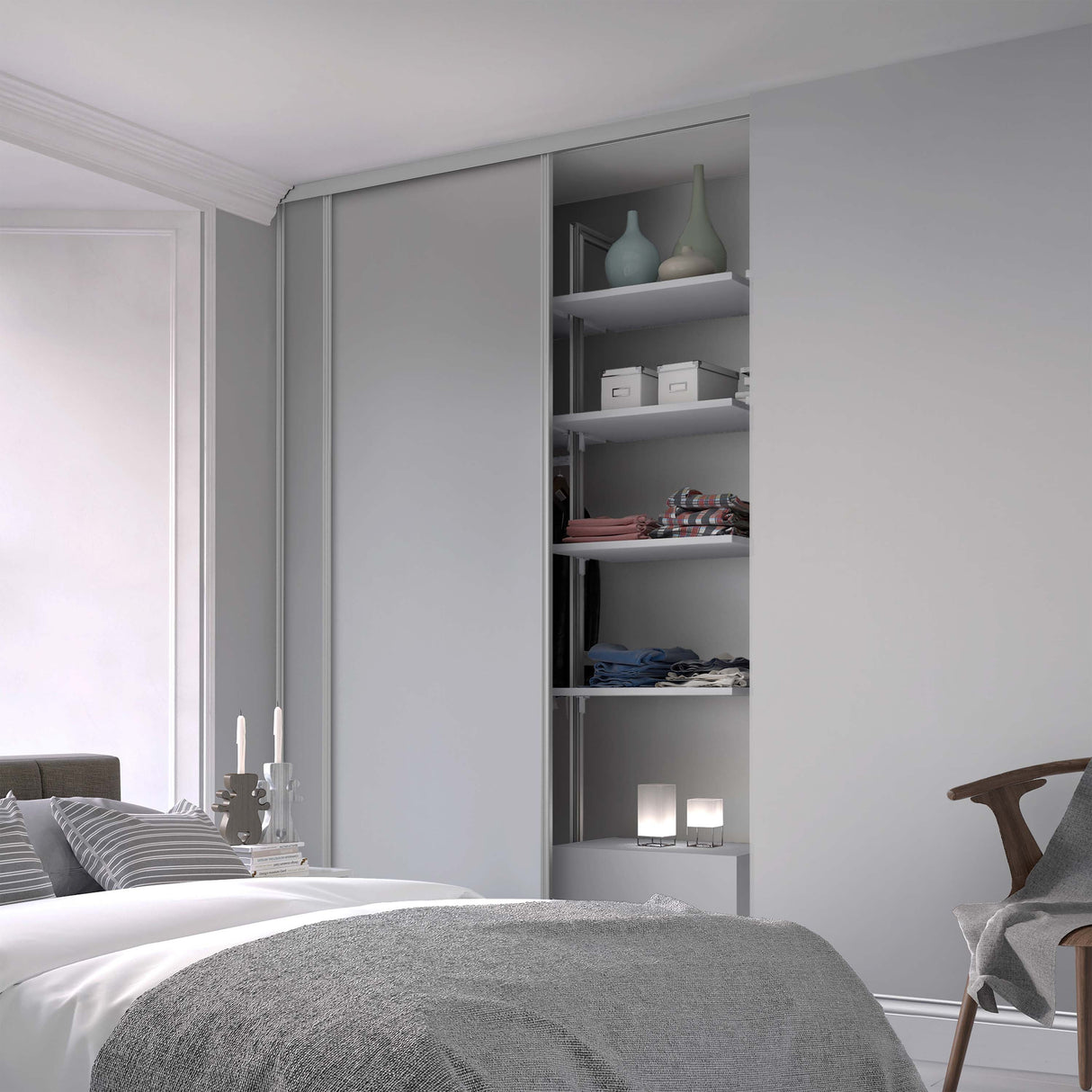 Spacepro Classic 2 Door sliding wardrobe Kit Dove Grey Panel (w)1793mm - Bedrooms Plus