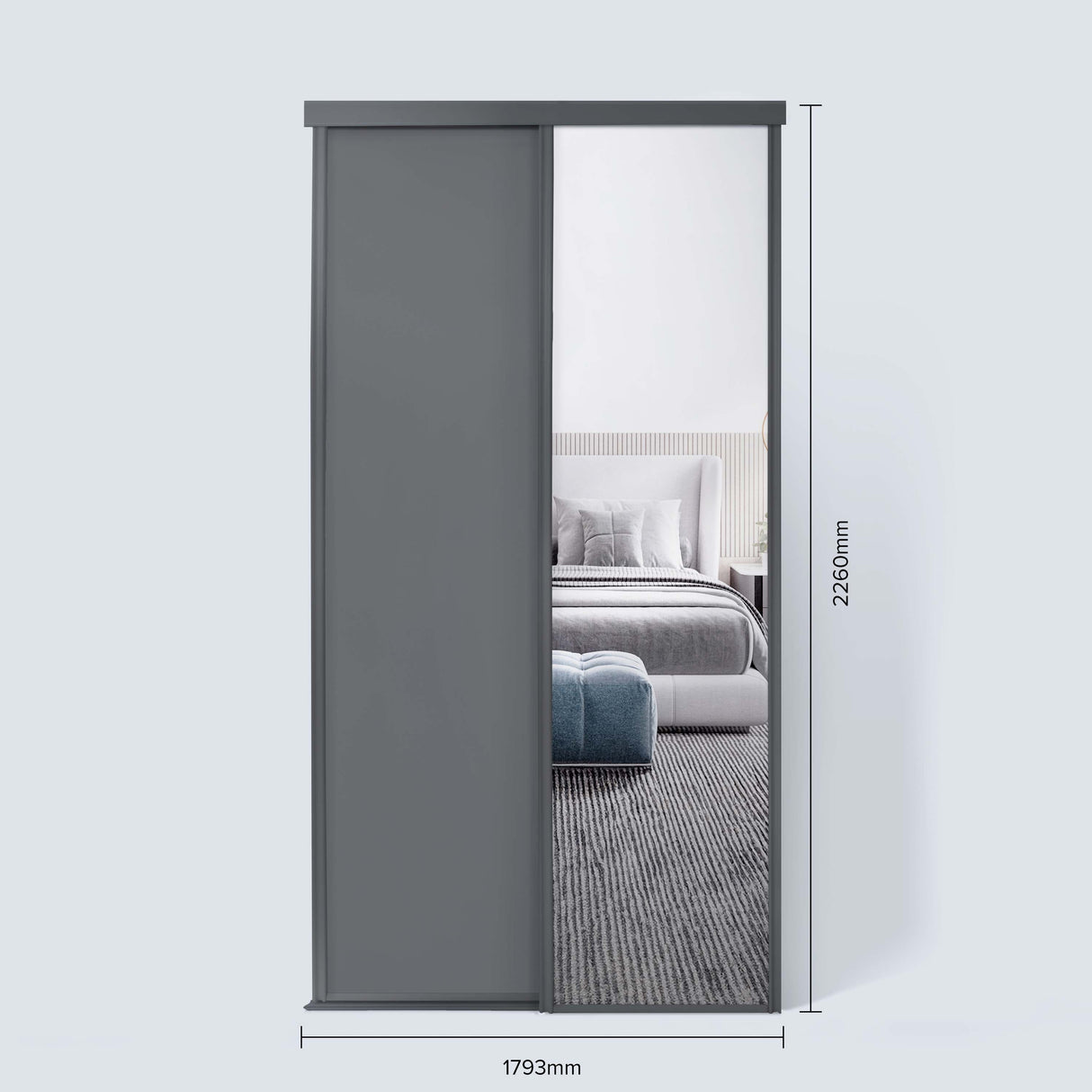 Spacepro Classic 2 Door sliding wardrobe Kit Graphite frame 1 x Panel 1 x Mirror (w)1793mm - Bedrooms Plus